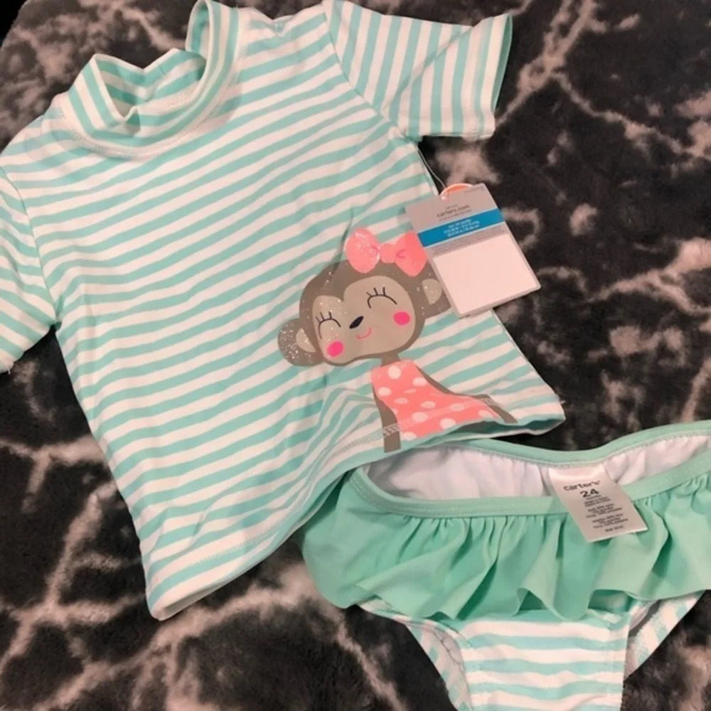 Mint stripe monkey 2pc swimsuit NWT